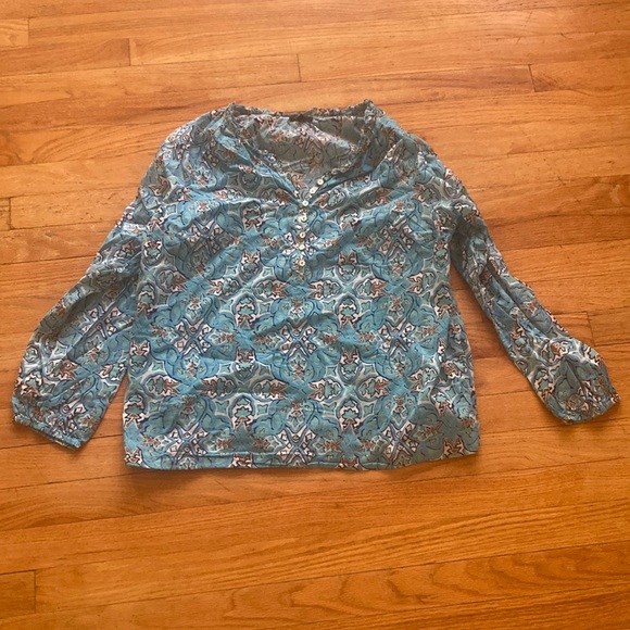 Talbots Patterned 100% Cotton Half Button Down Long Sleeve Top - Picture 1 of 6